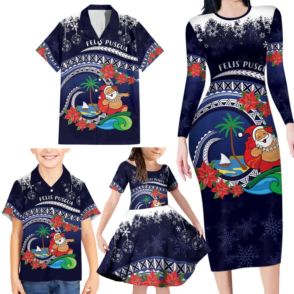 Felis Pusgua Guam Santa Family Matching Long Sleeve Bodycon Dress and Hawaiian Shirt Merry Christmas with Polynesian Tribal LT9 - Polynesian Pride