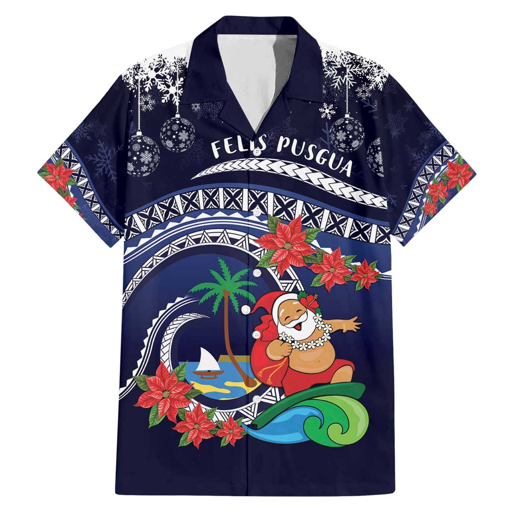 Felis Pusgua Guam Santa Family Matching Mermaid Dress and Hawaiian Shirt Merry Christmas with Polynesian Tribal LT9 Dad's Shirt - Short Sleeve Blue - Polynesian Pride