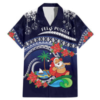 Felis Pusgua Guam Santa Family Matching Mermaid Dress and Hawaiian Shirt Merry Christmas with Polynesian Tribal LT9 Dad's Shirt - Short Sleeve Blue - Polynesian Pride