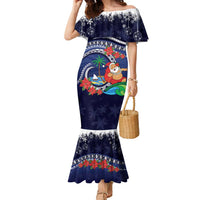 Felis Pusgua Guam Santa Family Matching Mermaid Dress and Hawaiian Shirt Merry Christmas with Polynesian Tribal LT9 Mom's Dress Blue - Polynesian Pride