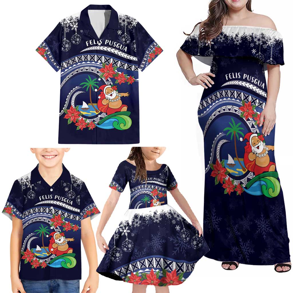 Felis Pusgua Guam Santa Family Matching Off Shoulder Maxi Dress and Hawaiian Shirt Merry Christmas with Polynesian Tribal LT9 - Polynesian Pride