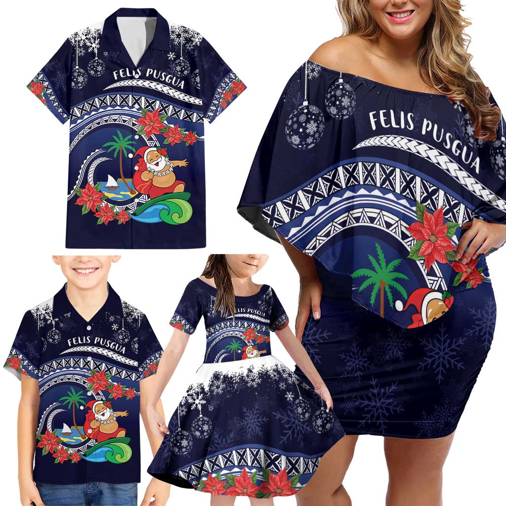 Felis Pusgua Guam Santa Family Matching Off Shoulder Short Dress and Hawaiian Shirt Merry Christmas with Polynesian Tribal LT9 - Polynesian Pride