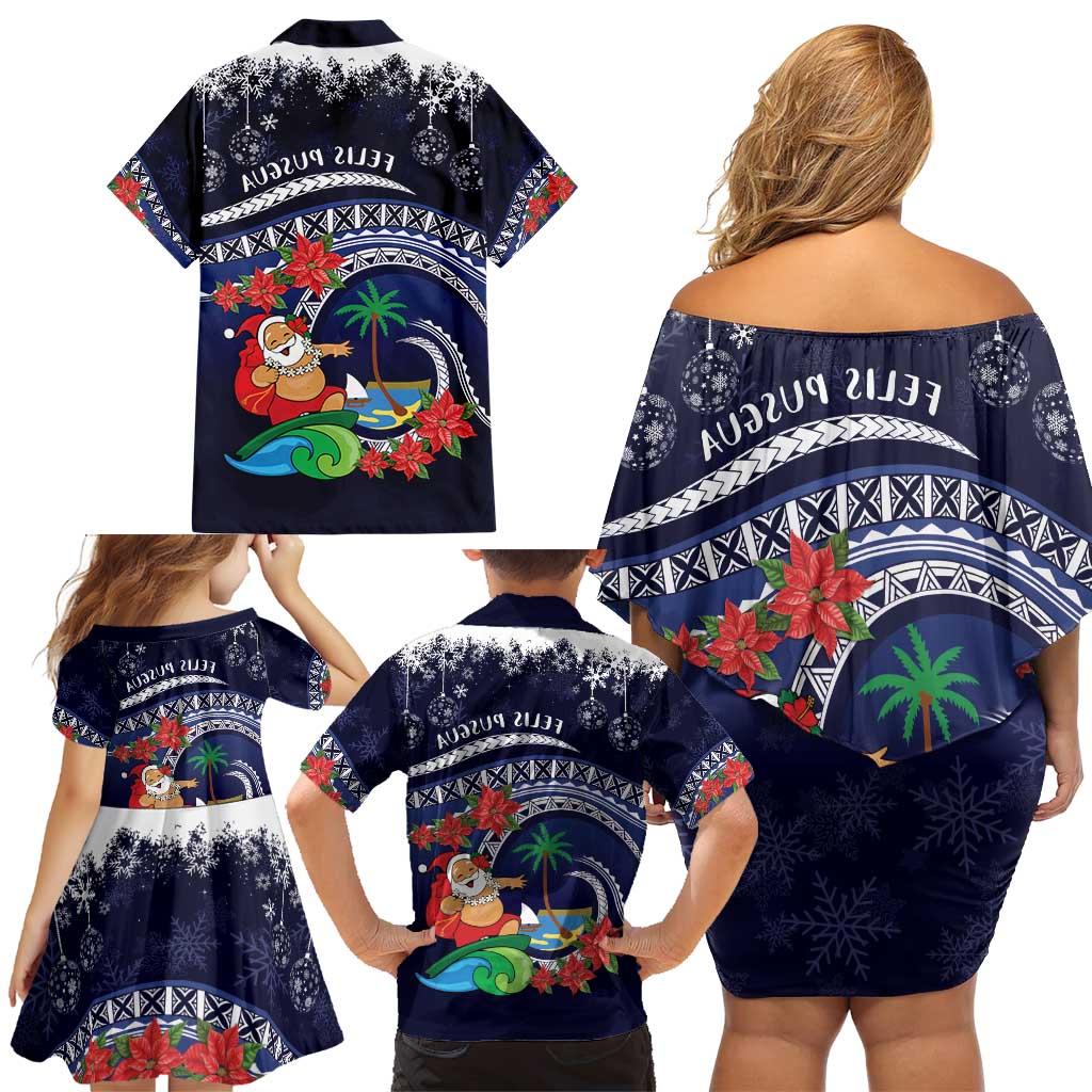 Felis Pusgua Guam Santa Family Matching Off Shoulder Short Dress and Hawaiian Shirt Merry Christmas with Polynesian Tribal LT9 - Polynesian Pride
