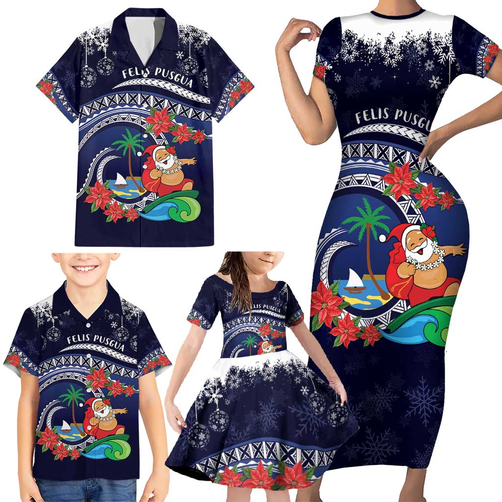 Felis Pusgua Guam Santa Family Matching Short Sleeve Bodycon Dress and Hawaiian Shirt Merry Christmas with Polynesian Tribal LT9 - Polynesian Pride