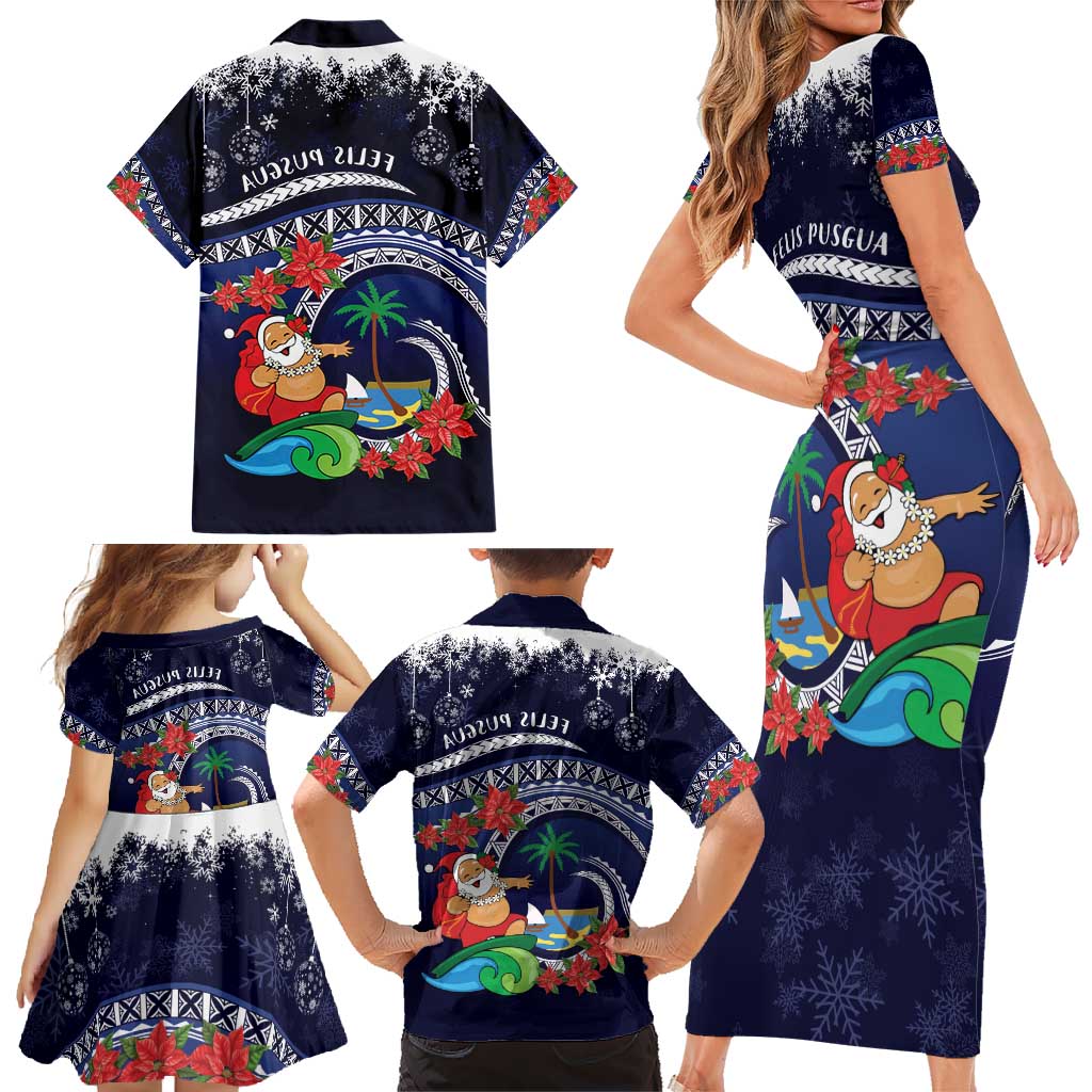 Felis Pusgua Guam Santa Family Matching Short Sleeve Bodycon Dress and Hawaiian Shirt Merry Christmas with Polynesian Tribal LT9 - Polynesian Pride