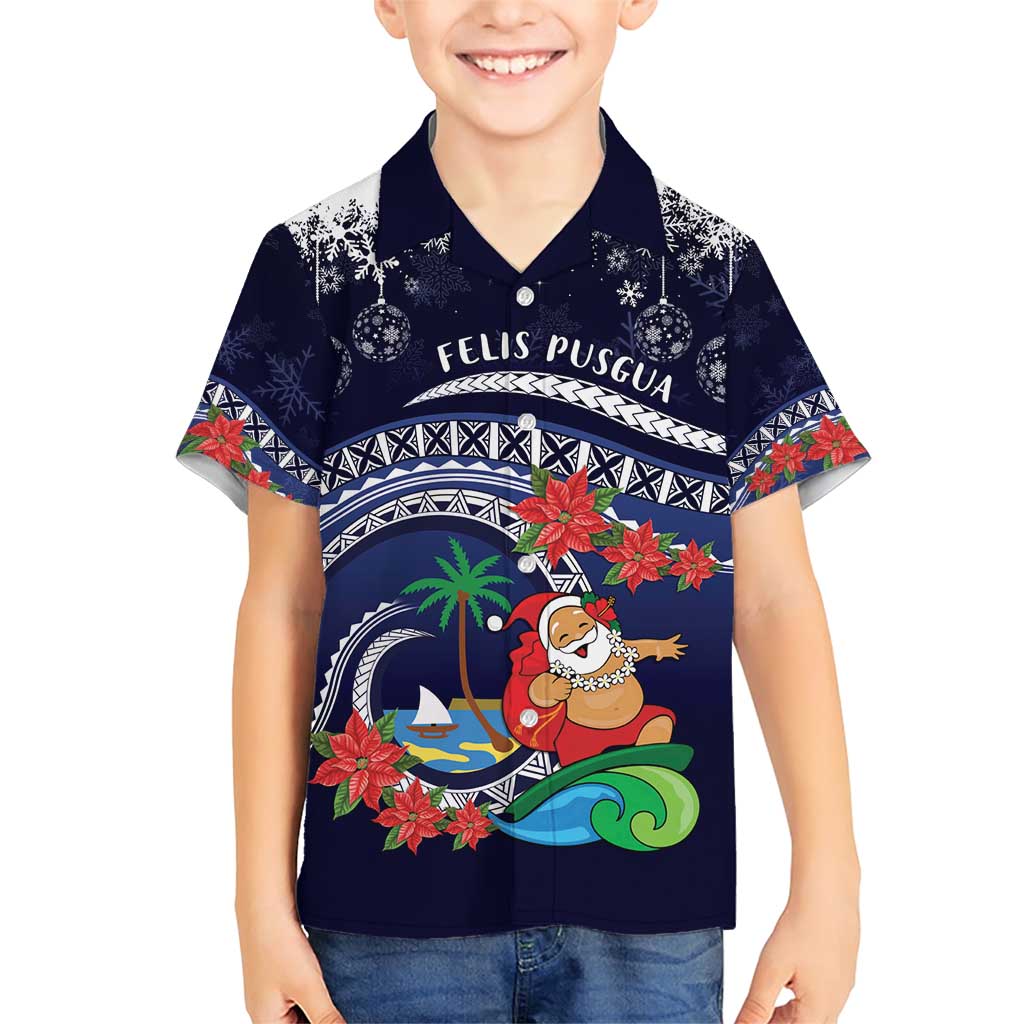 Felis Pusgua Guam Santa Family Matching Short Sleeve Bodycon Dress and Hawaiian Shirt Merry Christmas with Polynesian Tribal LT9 Son's Shirt Blue - Polynesian Pride