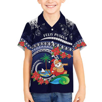 Felis Pusgua Guam Santa Family Matching Tank Maxi Dress and Hawaiian Shirt Merry Christmas with Polynesian Tribal LT9 Son's Shirt Blue - Polynesian Pride