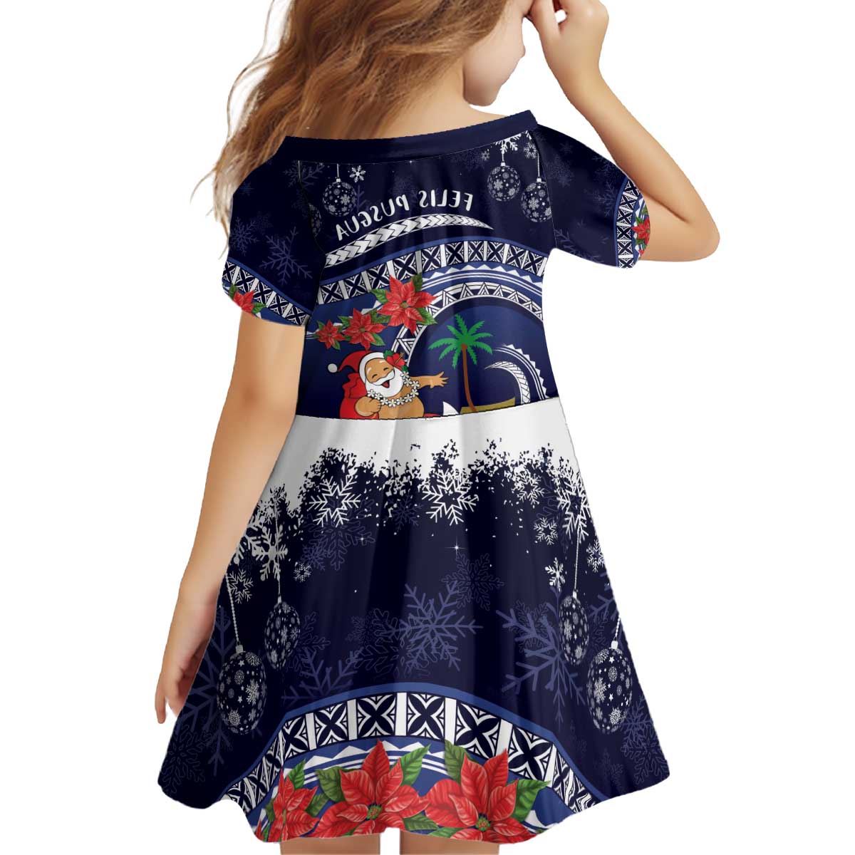 Felis Pusgua Guam Santa Kid Short Sleeve Dress Merry Christmas with Polynesian Tribal LT9 - Polynesian Pride