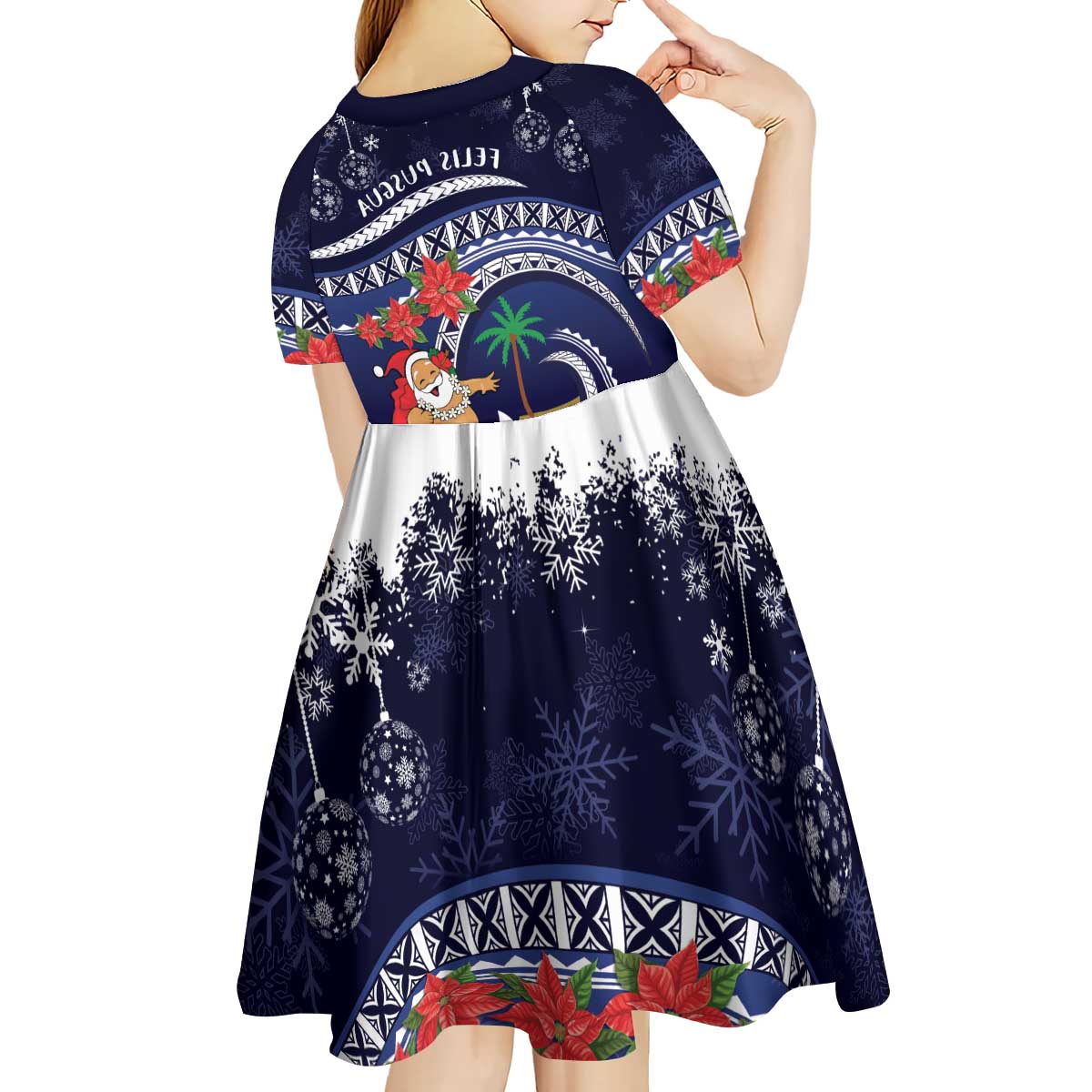 Felis Pusgua Guam Santa Kid Short Sleeve Dress Merry Christmas with Polynesian Tribal LT9 - Polynesian Pride