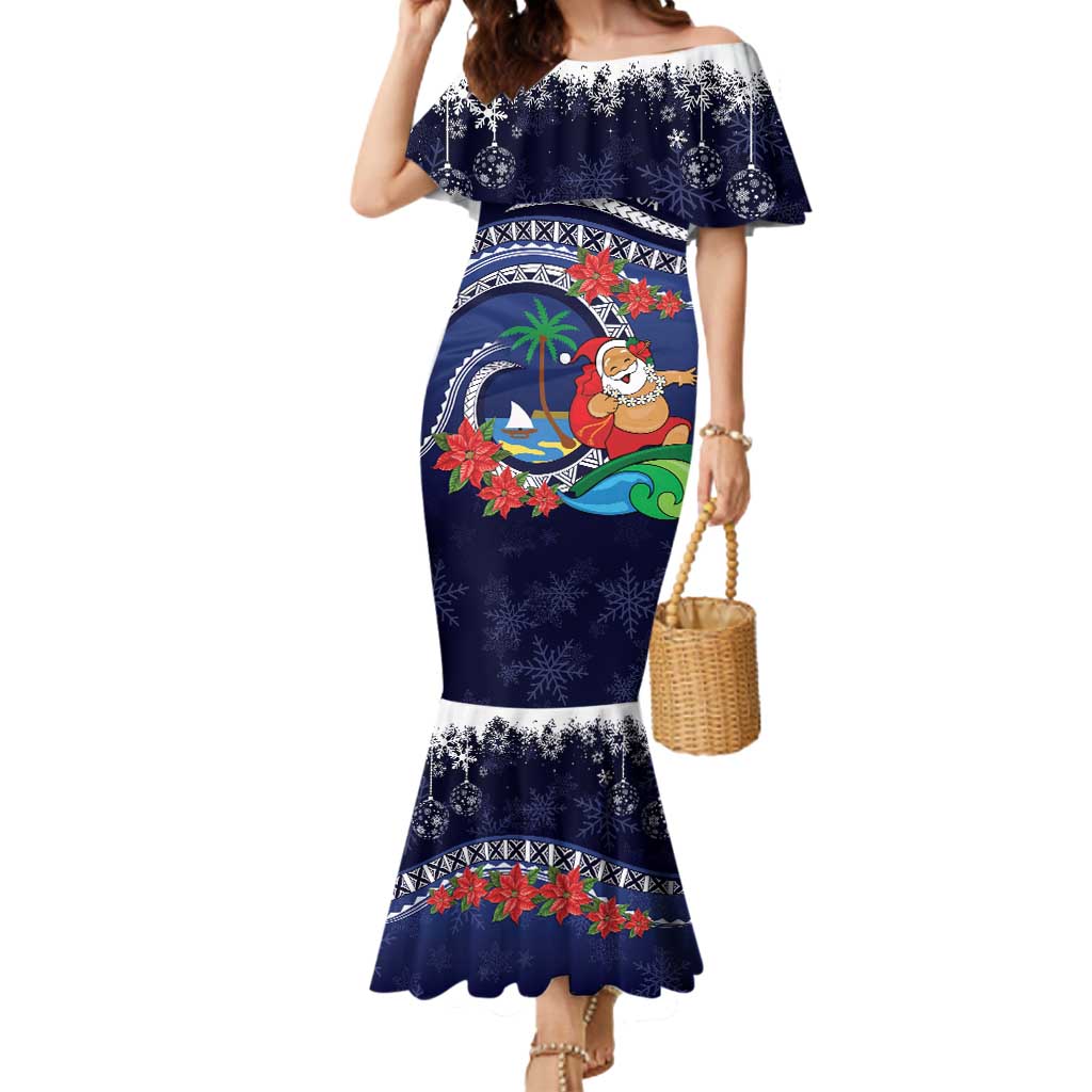 Felis Pusgua Guam Santa Mermaid Dress Merry Christmas with Polynesian Tribal LT9 Women Blue - Polynesian Pride