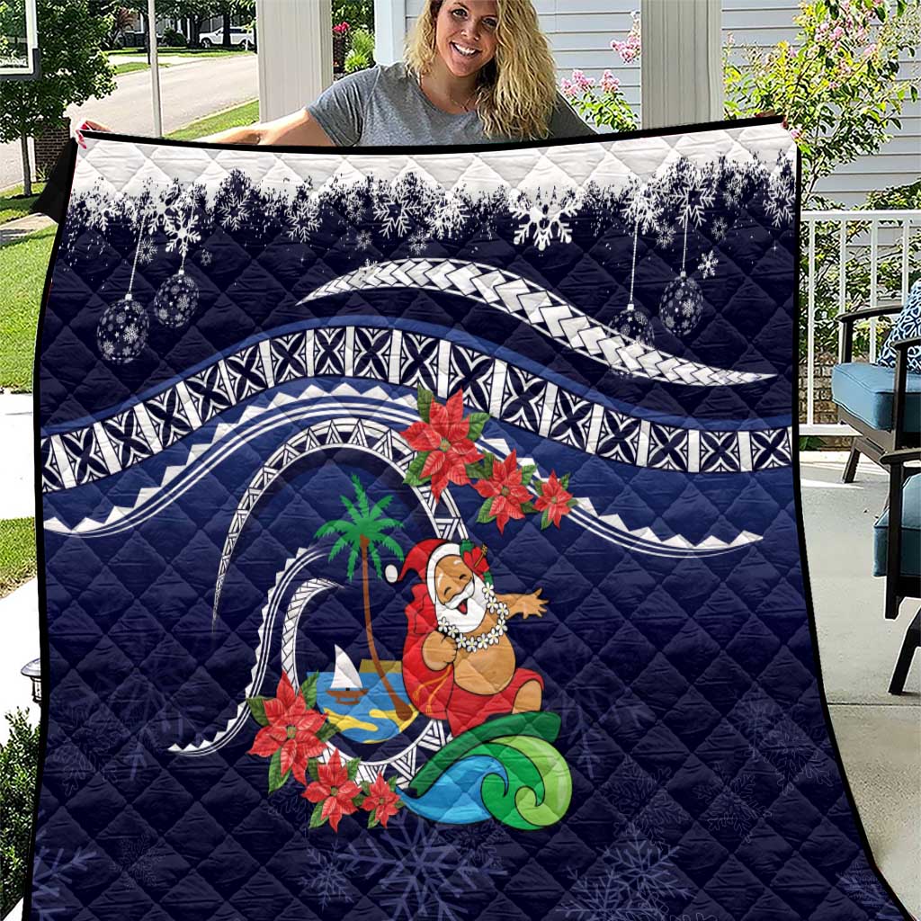 Felis Pusgua Guam Santa Quilt Merry Christmas with Polynesian Tribal LT9 Blue - Polynesian Pride