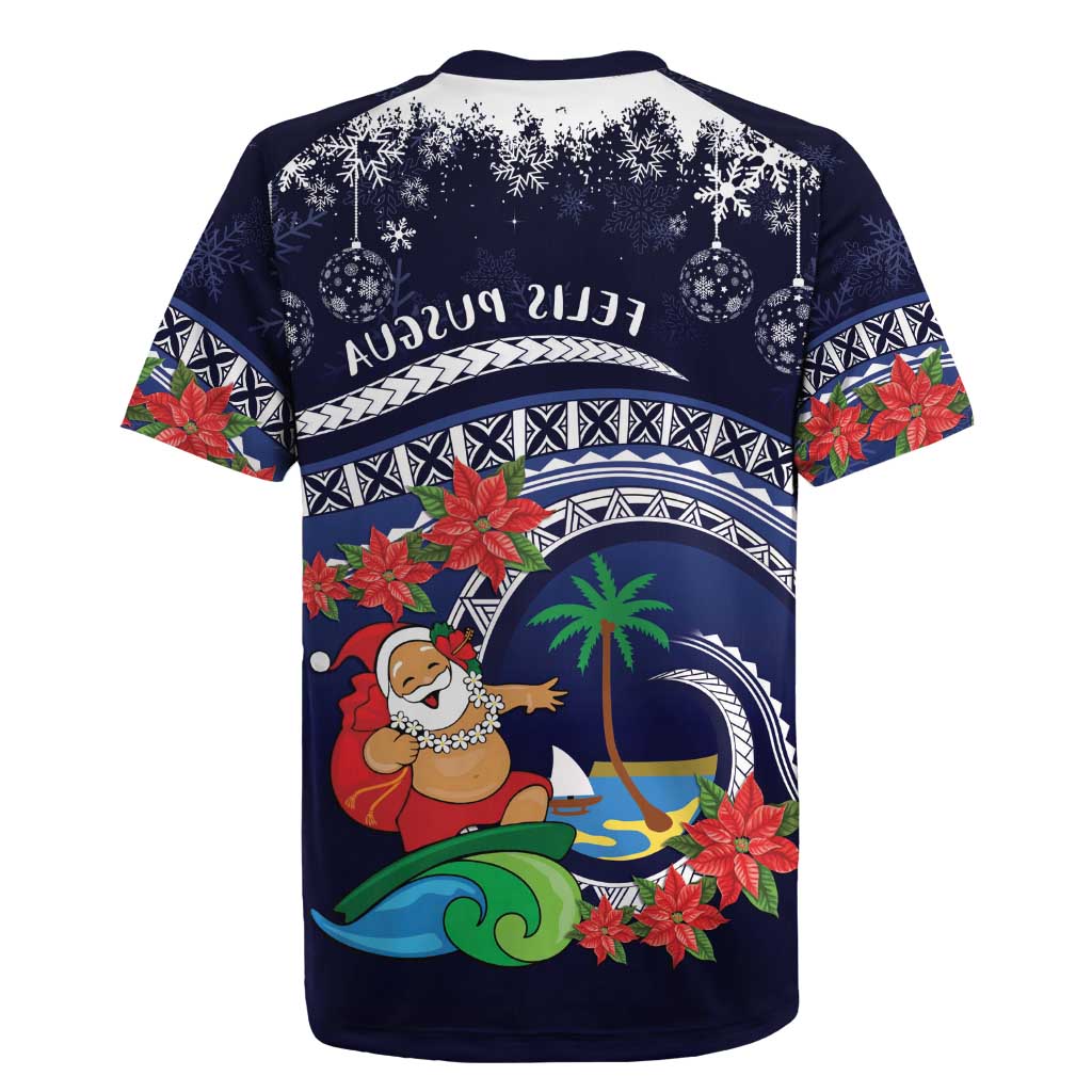 Felis Pusgua Guam Santa Rugby Jersey Merry Christmas with Polynesian Tribal