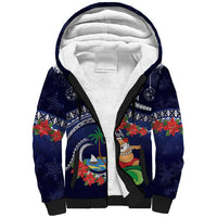 Felis Pusgua Guam Santa Sherpa Hoodie Merry Christmas with Polynesian Tribal LT9 Unisex Blue - Polynesian Pride