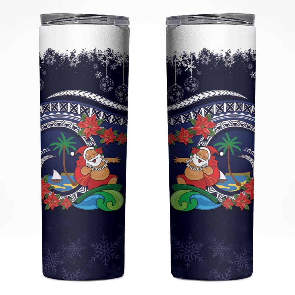Felis Pusgua Guam Santa Skinny Tumbler Merry Christmas with Polynesian Tribal LT9 Blue - Polynesian Pride