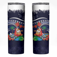 Felis Pusgua Guam Santa Skinny Tumbler Merry Christmas with Polynesian Tribal LT9 Blue - Polynesian Pride