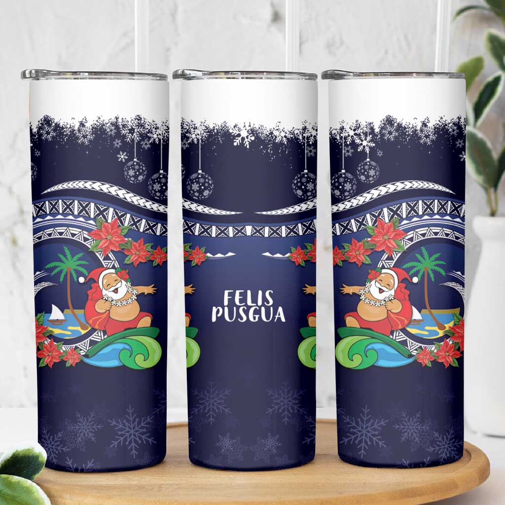 Felis Pusgua Guam Santa Skinny Tumbler Merry Christmas with Polynesian Tribal LT9 - Polynesian Pride