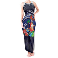 Felis Pusgua Guam Santa Tank Maxi Dress Merry Christmas with Polynesian Tribal LT9 Women Blue - Polynesian Pride