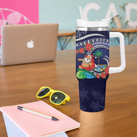 Felis Pusgua Guam Santa Tumbler With Handle Merry Christmas with Polynesian Tribal