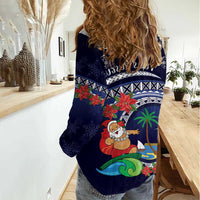 Felis Pusgua Guam Santa Women Casual Shirt Merry Christmas with Polynesian Tribal LT9 - Polynesian Pride