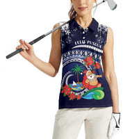 Felis Pusgua Guam Santa Women Sleeveless Polo Shirt Merry Christmas with Polynesian Tribal LT9 - Polynesian Pride