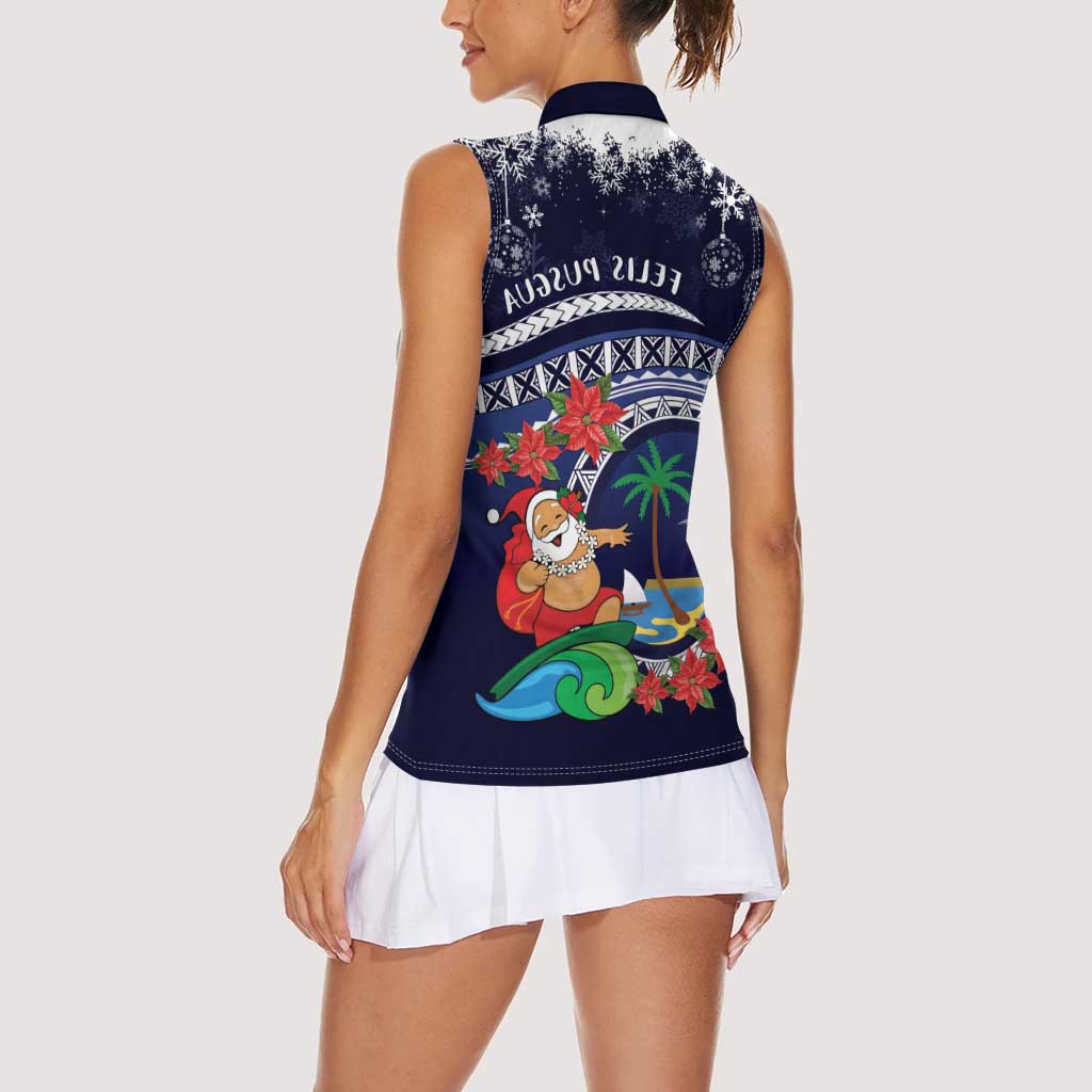 Felis Pusgua Guam Santa Women Sleeveless Polo Shirt Merry Christmas with Polynesian Tribal LT9 - Polynesian Pride