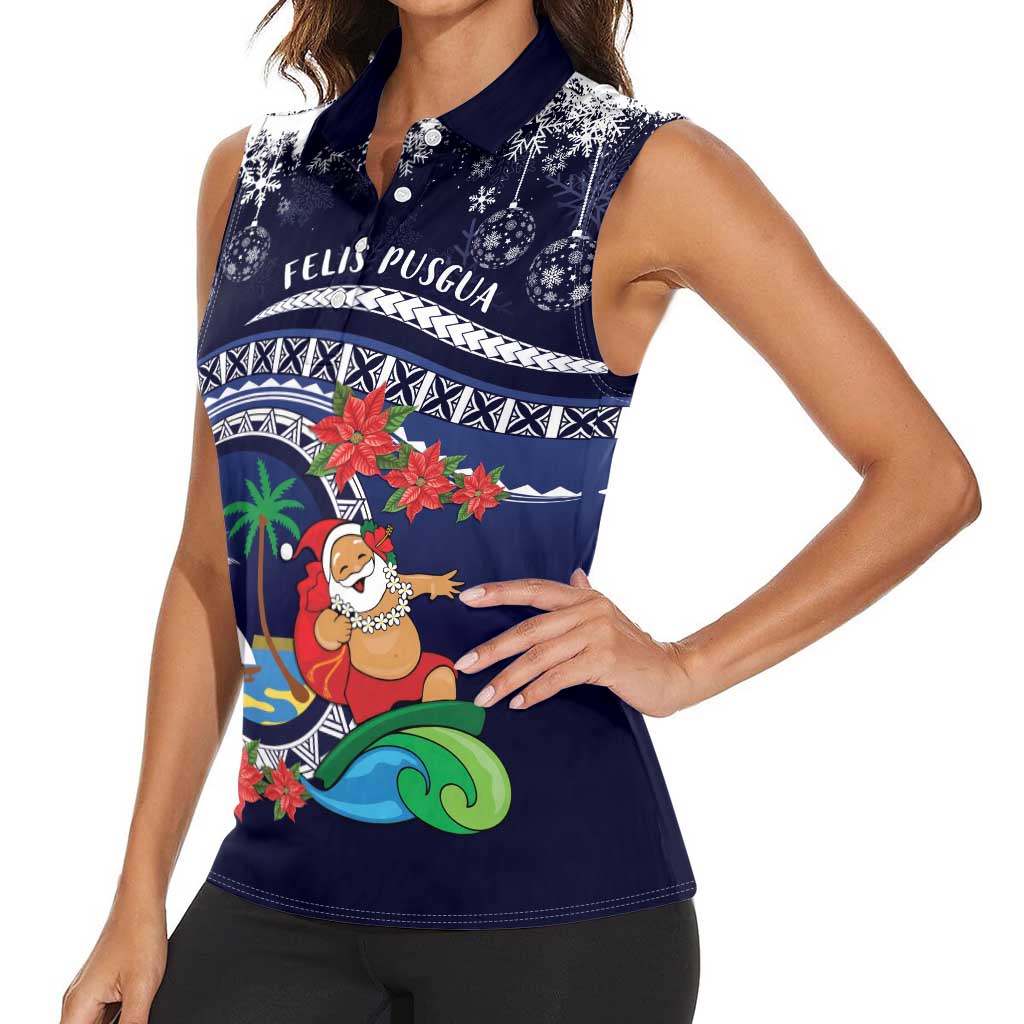 Felis Pusgua Guam Santa Women Sleeveless Polo Shirt Merry Christmas with Polynesian Tribal LT9 - Polynesian Pride