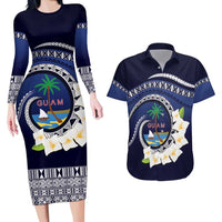 Hafai Adai Guam Guasalis Couples Matching Long Sleeve Bodycon Dress and Hawaiian Shirt Polynesian Tribal Pattern LT9 Blue - Polynesian Pride