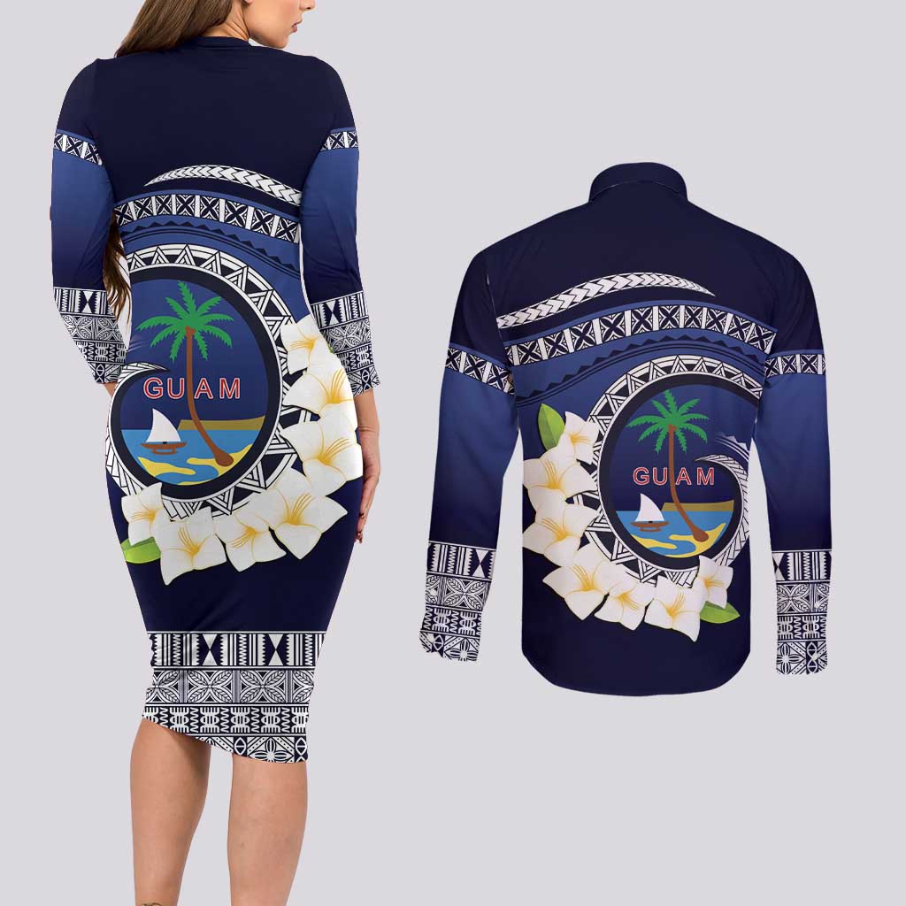 Hafai Adai Guam Guasalis Couples Matching Long Sleeve Bodycon Dress and Long Sleeve Button Shirt Polynesian Tribal Pattern LT9 - Polynesian Pride