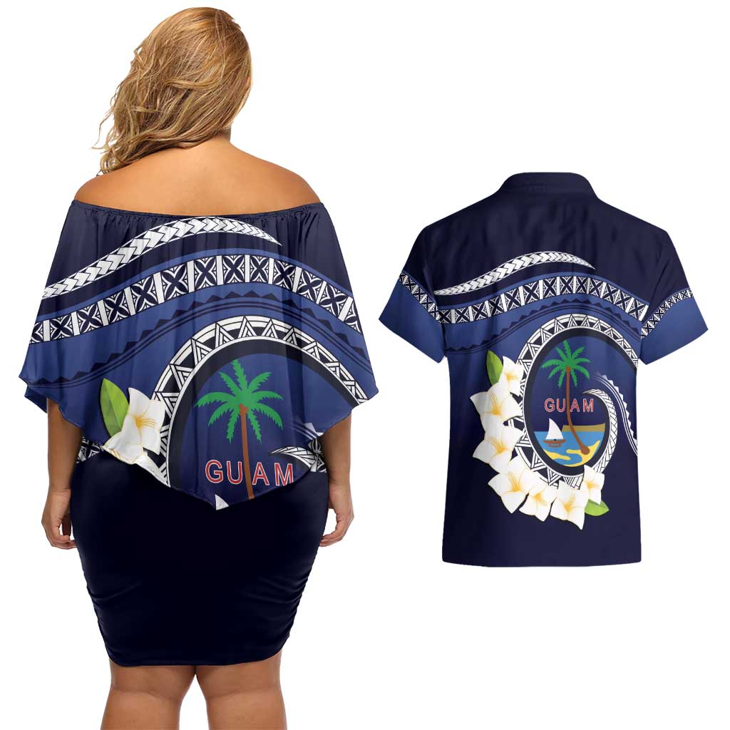Hafai Adai Guam Guasalis Couples Matching Off Shoulder Short Dress and Hawaiian Shirt Polynesian Tribal Pattern LT9 - Polynesian Pride