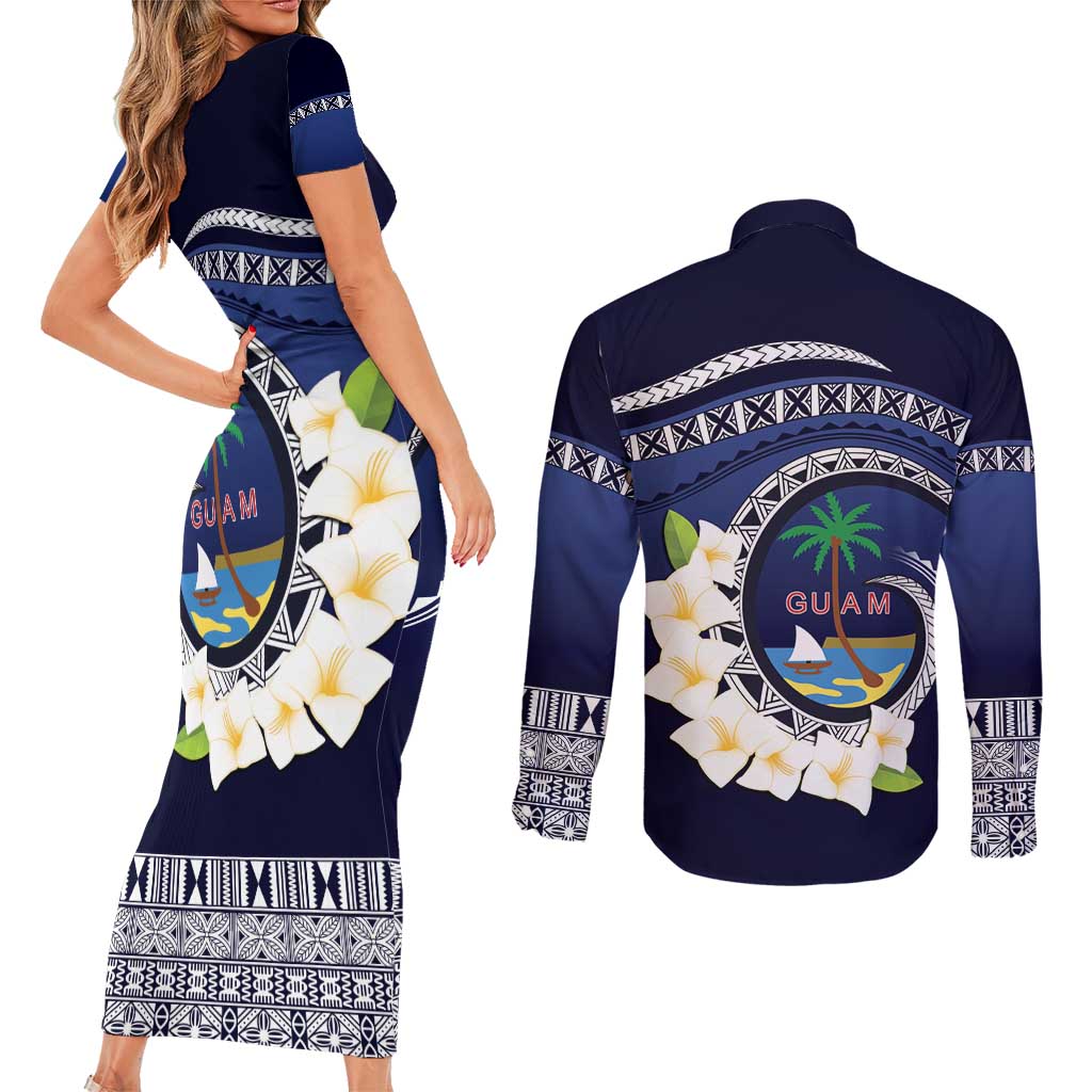 Hafai Adai Guam Guasalis Couples Matching Short Sleeve Bodycon Dress and Long Sleeve Button Shirt Polynesian Tribal Pattern LT9 - Polynesian Pride