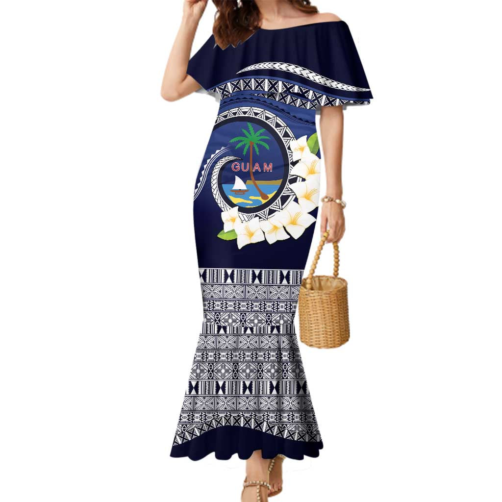Hafai Adai Guam Guasalis Family Matching Mermaid Dress and Hawaiian Shirt Polynesian Tribal Pattern LT9 Mom's Dress Blue - Polynesian Pride