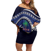 Hafai Adai Guam Guasalis Family Matching Off Shoulder Short Dress and Hawaiian Shirt Polynesian Tribal Pattern LT9 Mom's Dress Blue - Polynesian Pride
