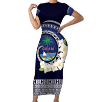 Hafai Adai Guam Guasalis Family Matching Short Sleeve Bodycon Dress and Hawaiian Shirt Polynesian Tribal Pattern LT9 Mom's Dress Blue - Polynesian Pride