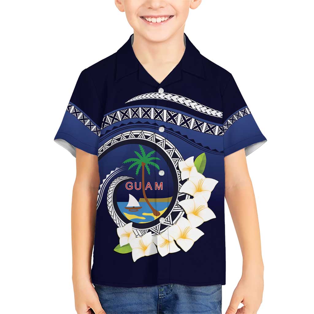 Hafai Adai Guam Guasalis Family Matching Short Sleeve Bodycon Dress and Hawaiian Shirt Polynesian Tribal Pattern LT9 Son's Shirt Blue - Polynesian Pride