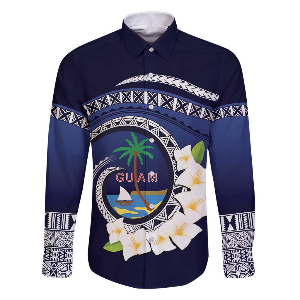 Hafai Adai Guam Guasalis Family Matching Summer Maxi Dress and Hawaiian Shirt Polynesian Tribal Pattern LT9 Dad's Shirt - Long Sleeve Blue - Polynesian Pride
