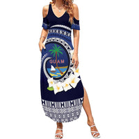 Hafai Adai Guam Guasalis Family Matching Summer Maxi Dress and Hawaiian Shirt Polynesian Tribal Pattern LT9 Mom's Dress Blue - Polynesian Pride