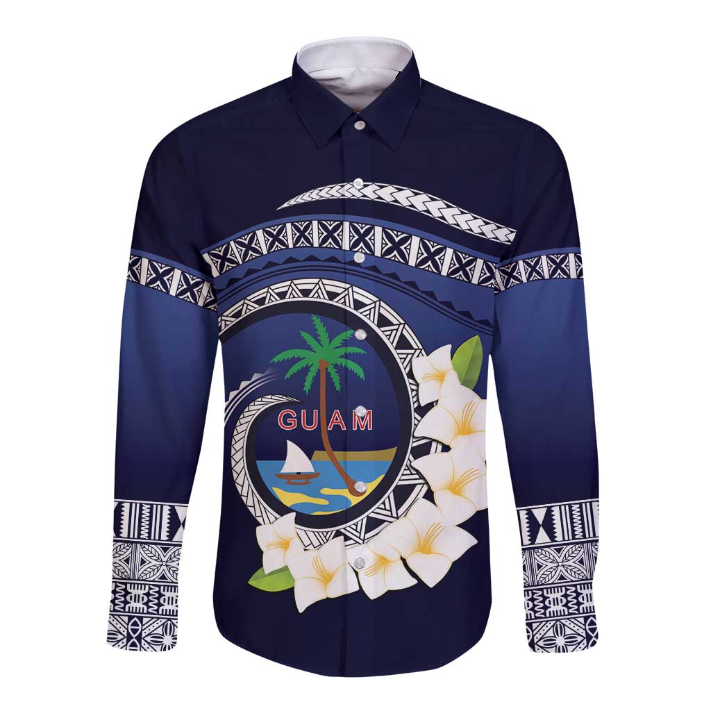 Hafai Adai Guam Guasalis Long Sleeve Button Shirt Polynesian Tribal Pattern LT9 Unisex Blue - Polynesian Pride