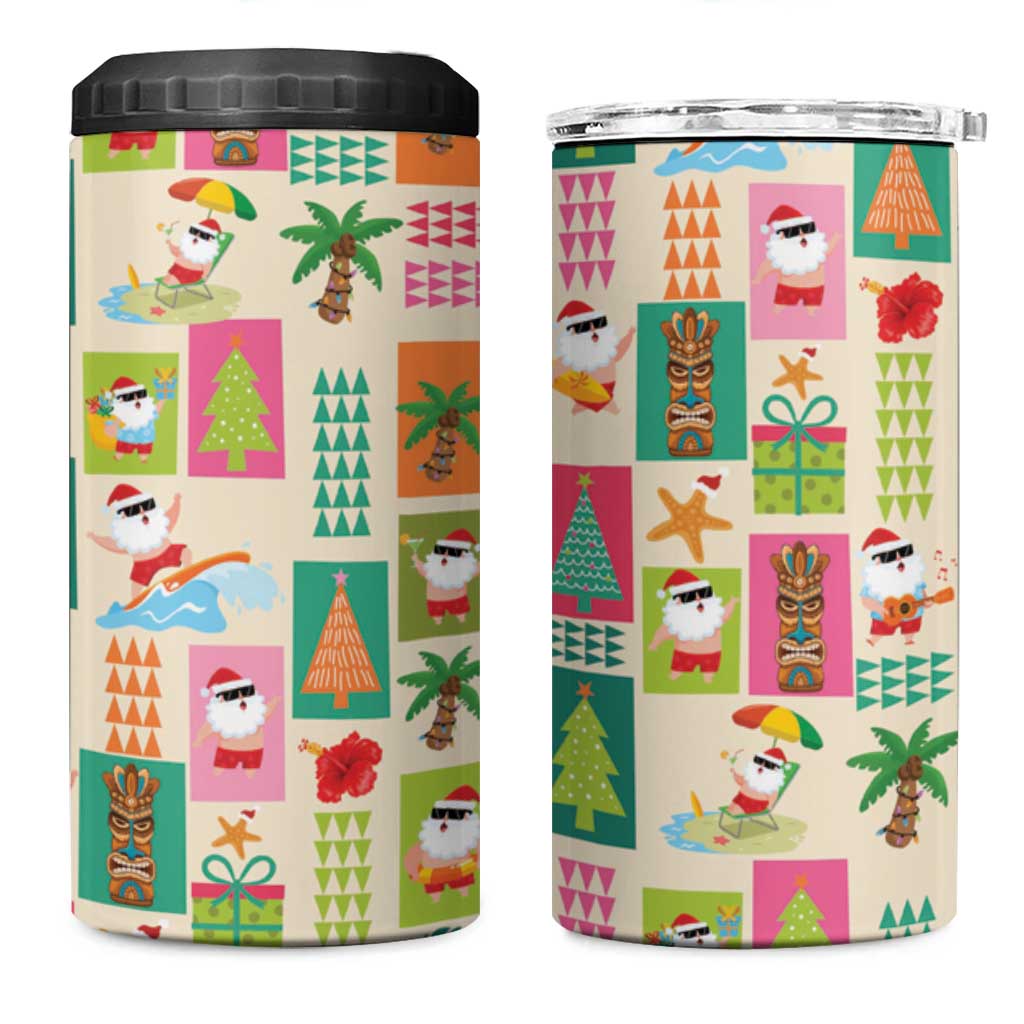 Mele Kalikimaka Hawaii Christmas 4 in 1 Can Cooler Tumbler Funny Santan Hippie Style LT9 One Size: 16 oz Beige - Polynesian Pride