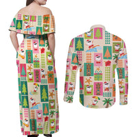 Mele Kalikimaka Hawaii Christmas Couples Matching Off Shoulder Maxi Dress and Long Sleeve Button Shirt Funny Santan Hippie Style LT9 - Polynesian Pride
