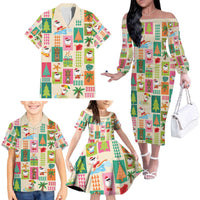 Mele Kalikimaka Hawaii Christmas Family Matching Off The Shoulder Long Sleeve Dress and Hawaiian Shirt Funny Santan Hippie Style LT9 - Polynesian Pride