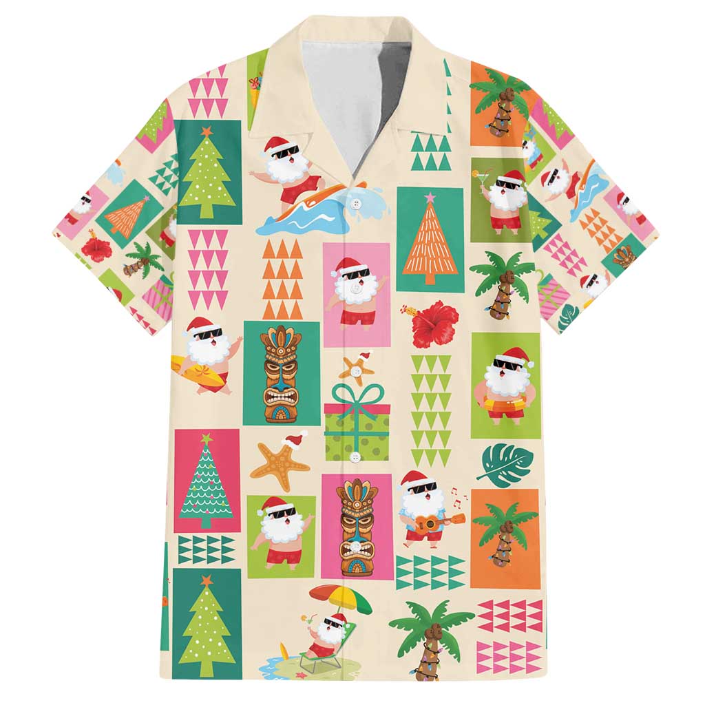 Mele Kalikimaka Hawaii Christmas Family Matching Off Shoulder Maxi Dress and Hawaiian Shirt Funny Santan Hippie Style LT9 Dad's Shirt - Short Sleeve Beige - Polynesian Pride