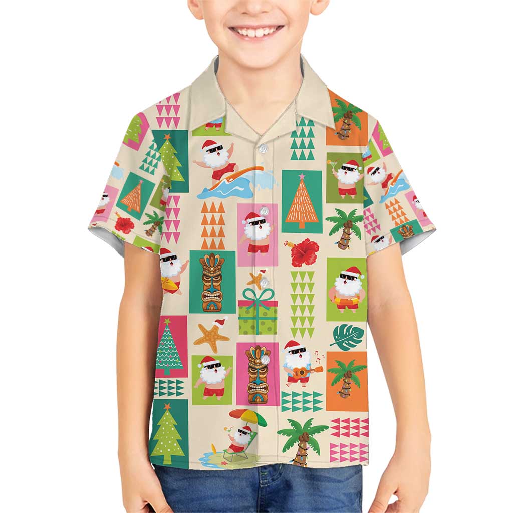 Mele Kalikimaka Hawaii Christmas Family Matching Puletasi and Hawaiian Shirt Funny Santan Hippie Style LT9 Son's Shirt Beige - Polynesian Pride