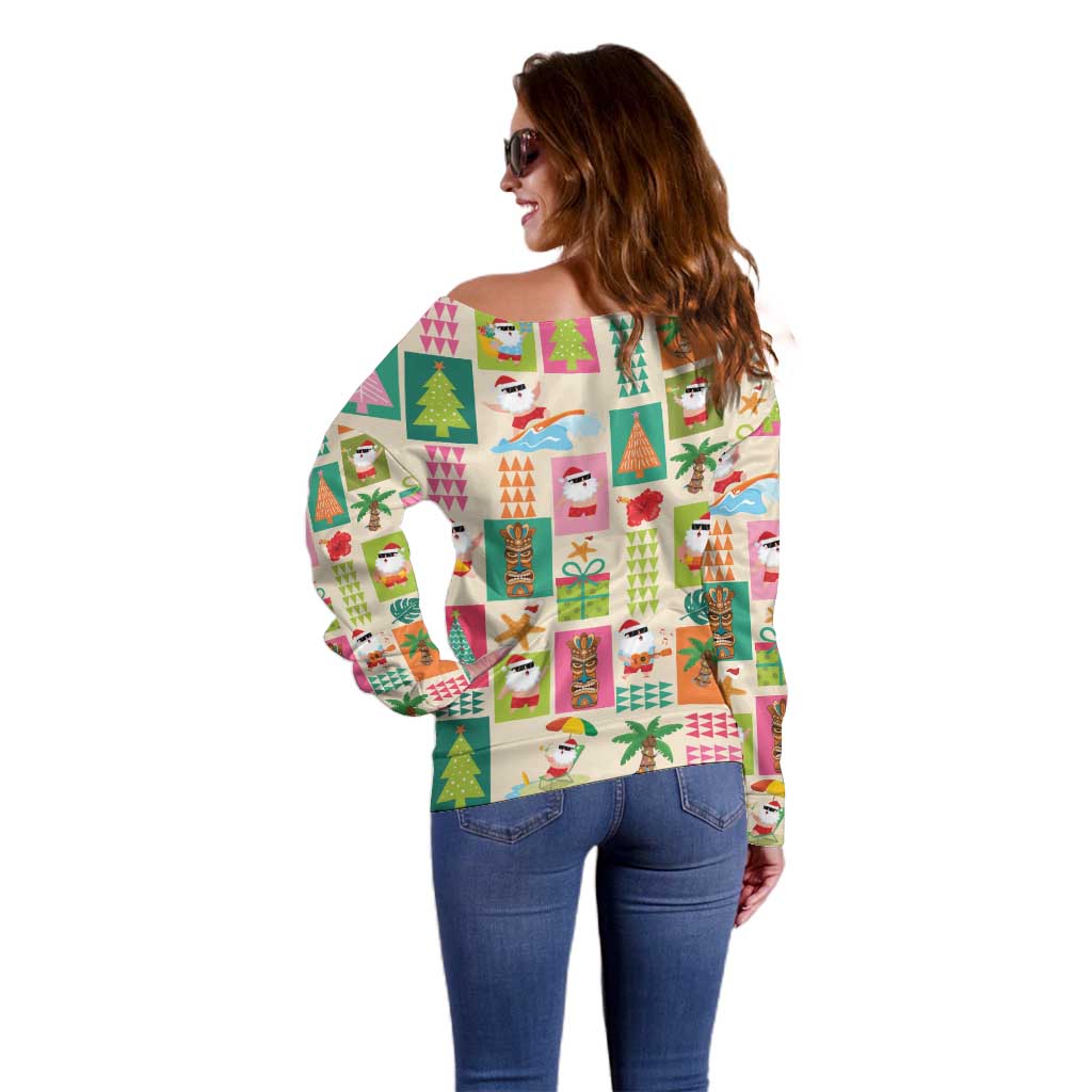 Mele Kalikimaka Hawaii Christmas Off Shoulder Sweater Funny Santan Hippie Style