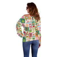 Mele Kalikimaka Hawaii Christmas Off Shoulder Sweater Funny Santan Hippie Style