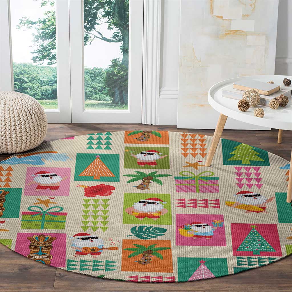 Mele Kalikimaka Hawaii Christmas Round Carpet Funny Santan Hippie Style