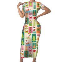Mele Kalikimaka Hawaii Christmas Short Sleeve Bodycon Dress Funny Santan Hippie Style LT9 Long Dress Beige - Polynesian Pride