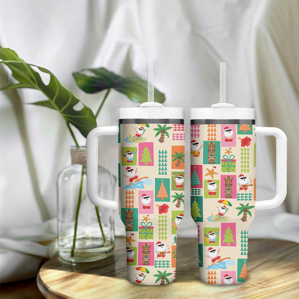 Mele Kalikimaka Hawaii Christmas Tumbler With Handle Funny Santan Hippie Style