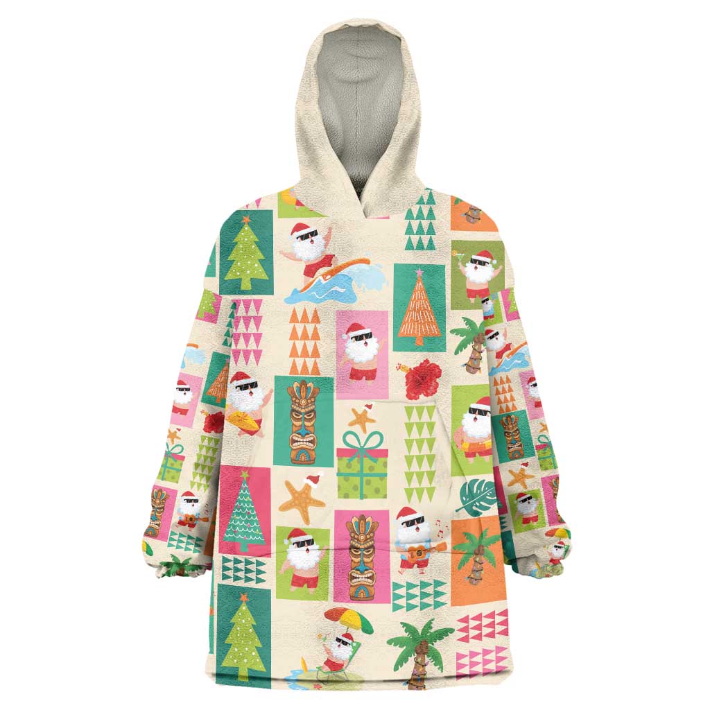 Mele Kalikimaka Hawaii Christmas Wearable Blanket Hoodie Funny Santan Hippie Style LT9 One Size Beige - Polynesian Pride