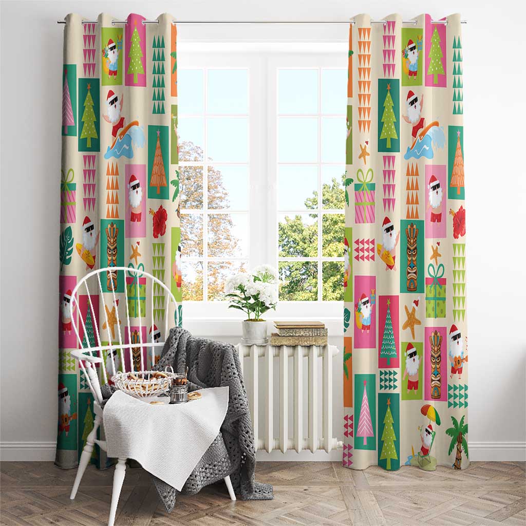 Mele Kalikimaka Hawaii Christmas Window Curtain Funny Santan Hippie Style
