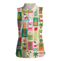 Mele Kalikimaka Hawaii Christmas Women Sleeveless Polo Shirt Funny Santan Hippie Style LT9 Female Beige - Polynesian Pride